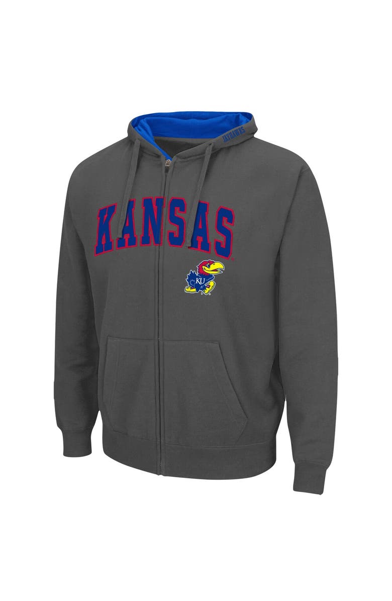 COLOSSEUM Men's Colosseum Charcoal Kansas Jayhawks Arch & Logo 3.0 Full-Zip Hoodie, Alternate, color, Charcoal