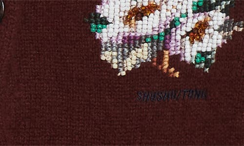 Shushu-tong Cropped Embroidered Bead-embellished Cashmere Cardigan In Burgundy