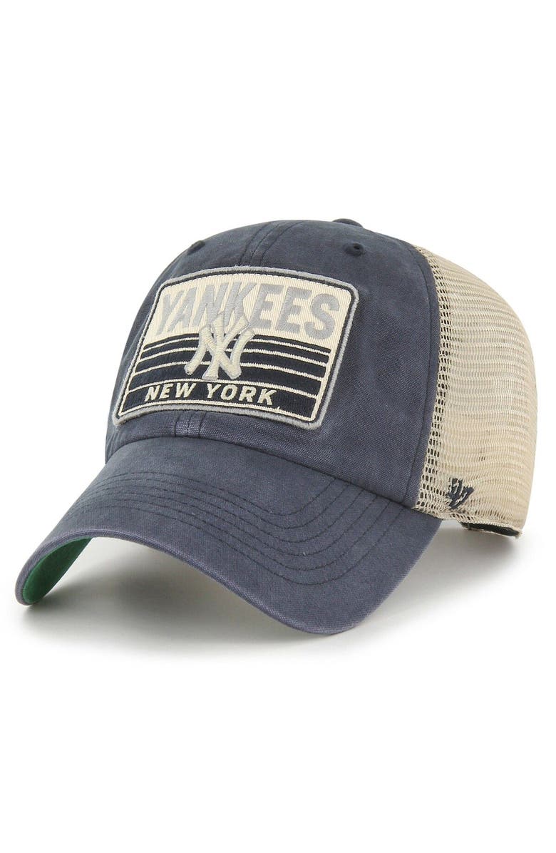 '47 Men's '47 Navy New York Yankees Four Stroke Clean Up Trucker Snapback Hat, Main, color,