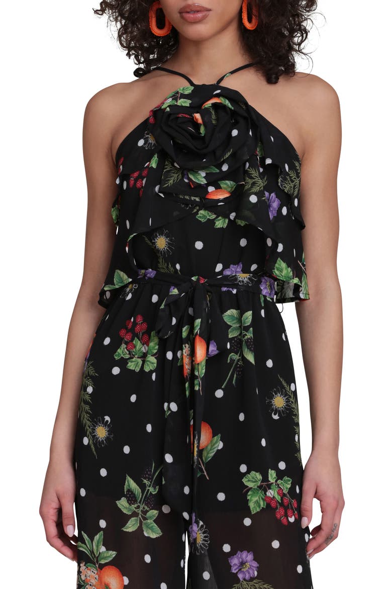 Rose Halter Neck Jumpsuit, Alternate, color, BLACK SCATTERED BOTANICAL