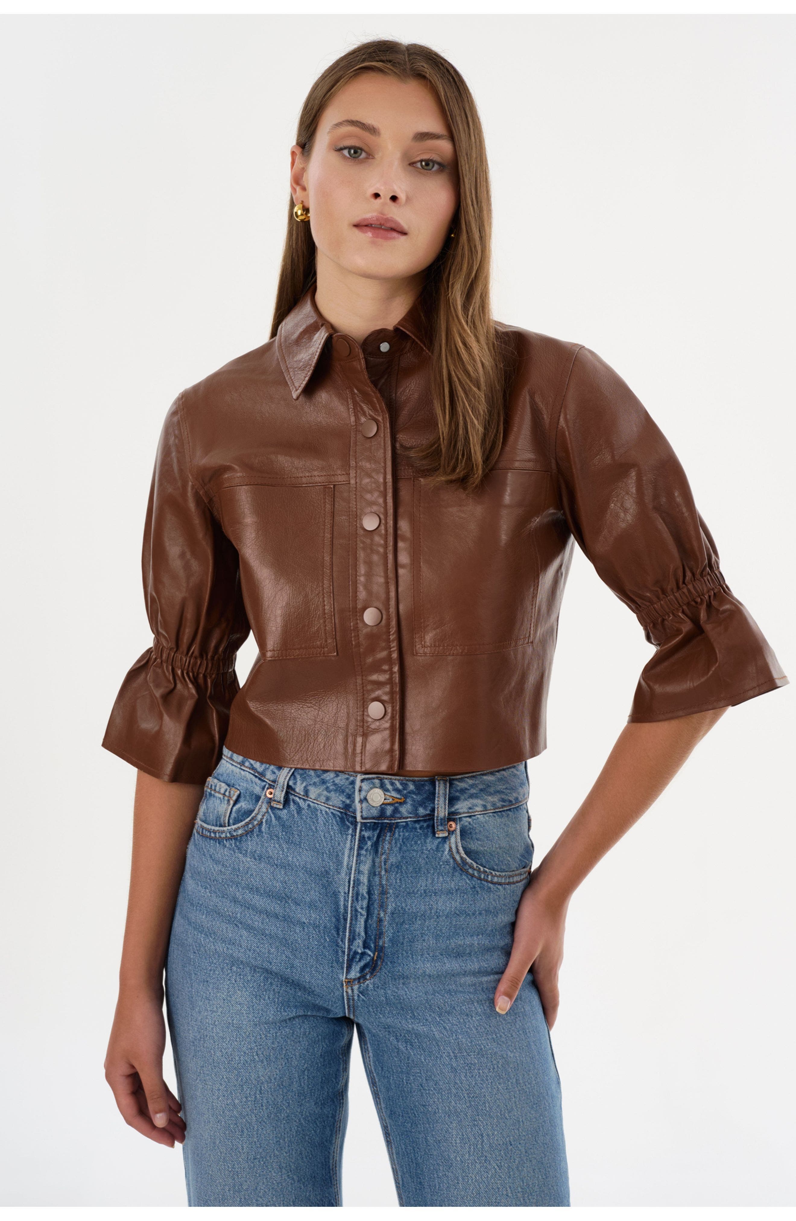 Carolina | Leather Ruffle Sleeve Jacket - image 3