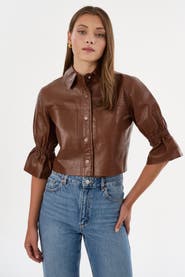 LAMARQUE Carolina | Leather Ruffle Sleeve Jacket