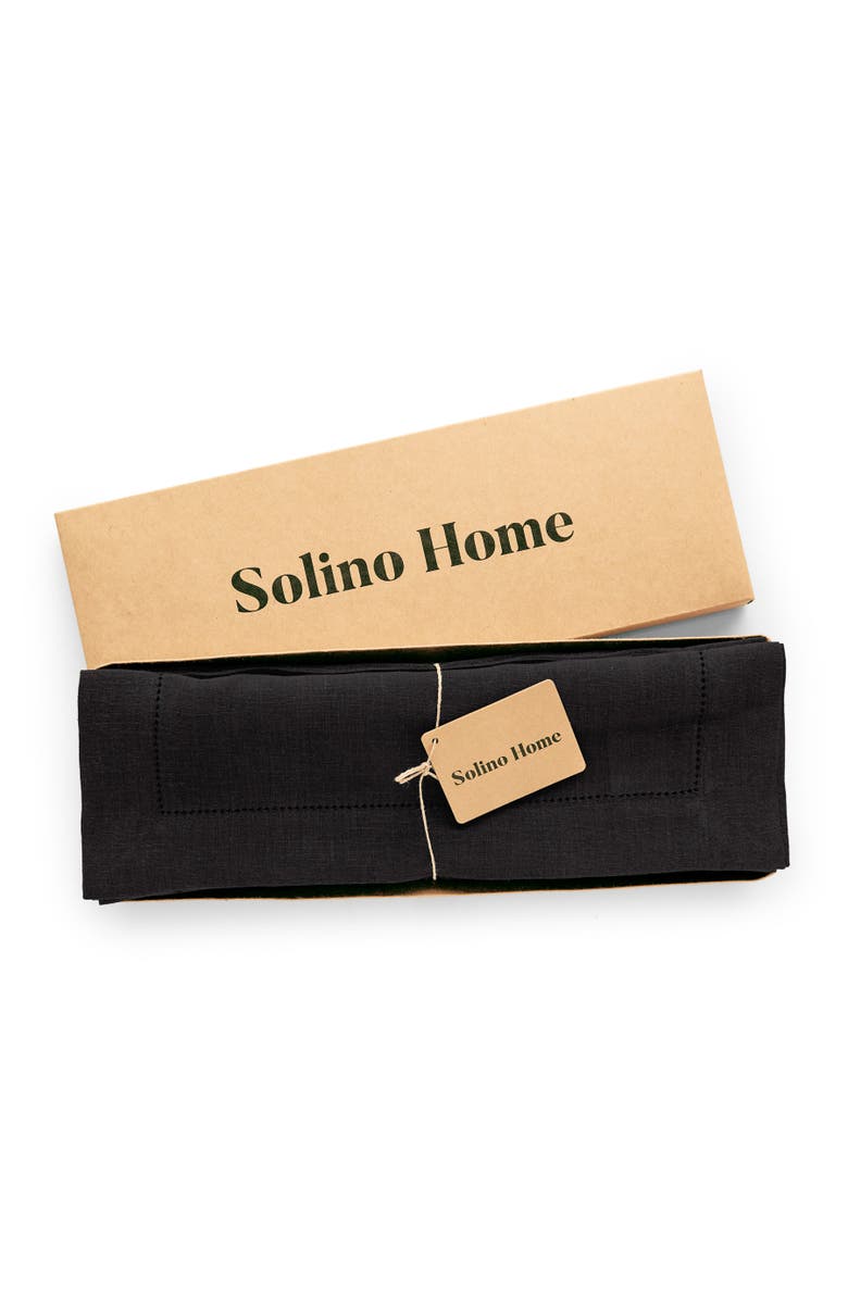 Solino Home Linen Placemats Set of 4, 14 x 19 Inch for Dining Table, Holiday and Everyday Table Decor - Sonoma Hemstitch, Alternate, color, Black