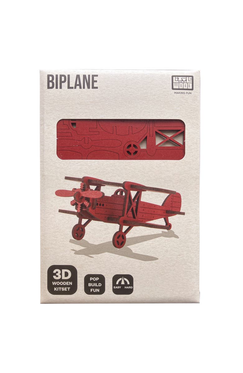 Little & Wood Woodlet Biplane, 3D Wooden Vehicle Puzzle Kit, Ages 6+, Alternate, color, Multicolored
