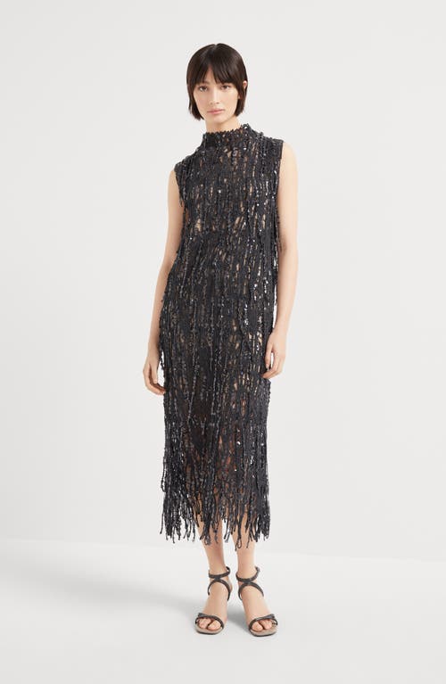 Brunello Cucinelli Dazzling Abstract Embroidery Dress In Charcoal