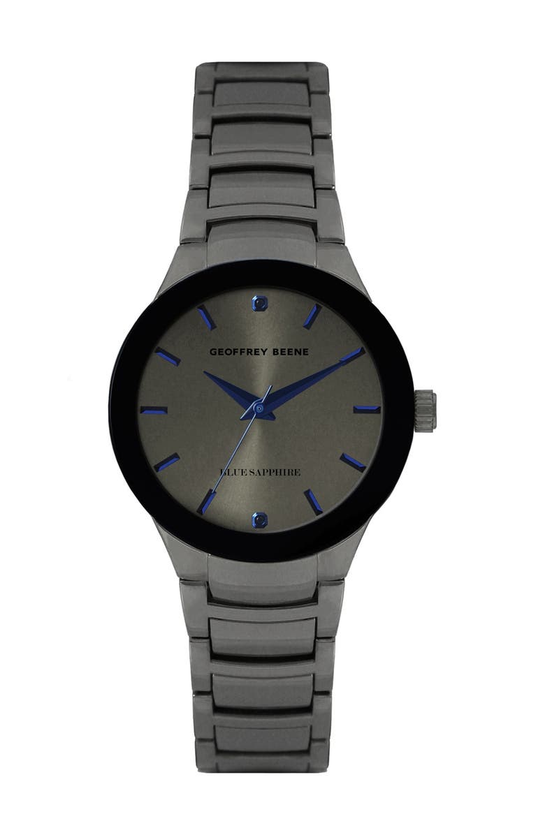 GEOFFREY BEENE Men's Gunmetal Sapphire Bracelet Watch, 41mm, Main, color,