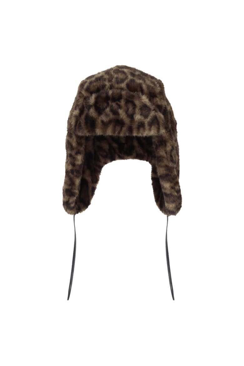 Faux Fur Trapper Hat with Polyurethane Ties, Alternate, color, Leopard