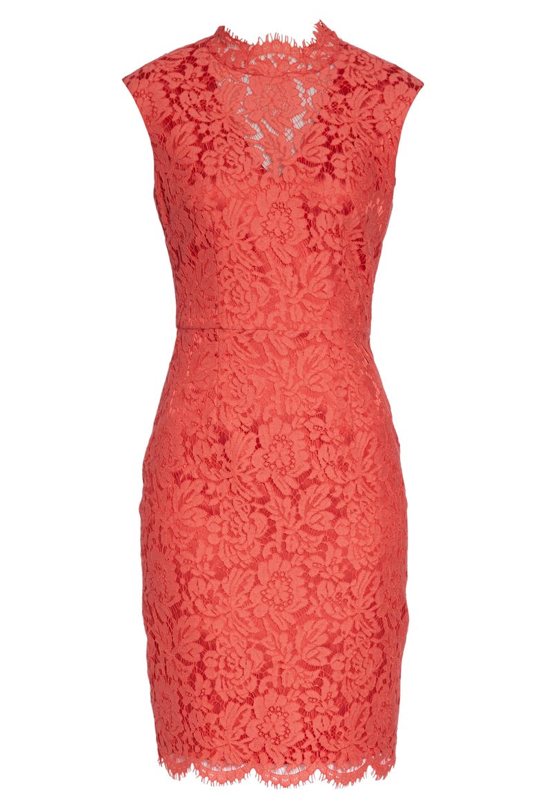 Open Back Lace Sheath Dress, Alternate, color, GRENADINE
