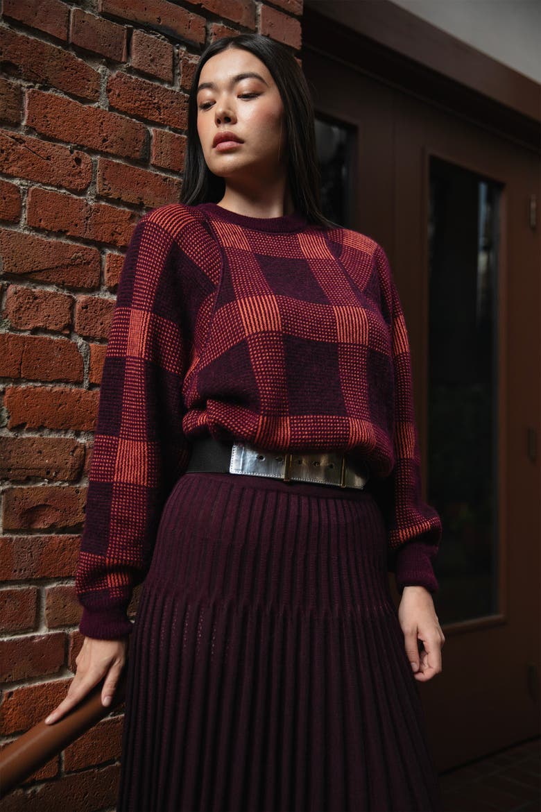 Tartine Plaid Pullover, Alternate, color, AUBERGINE