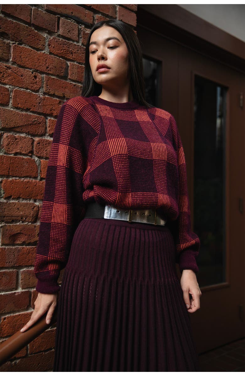 SSKEIN Tartine Plaid Pullover, Alternate, color, Aubergine