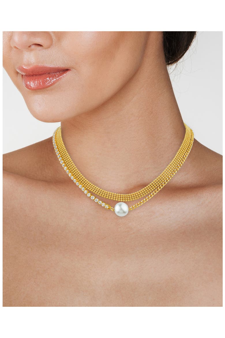Faux Pearl & CZ Curb Chain Necklace, Alternate, color, WHITE/ CLEAR/ GOLD