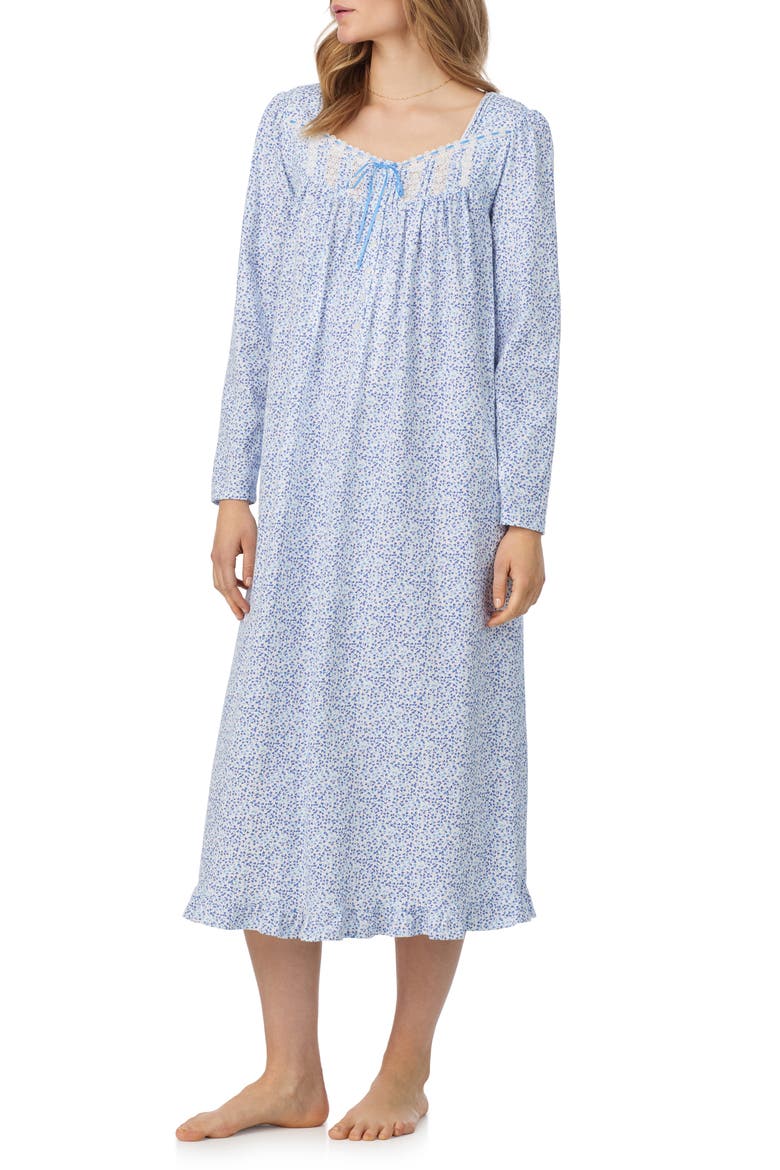 Long Sleeve Cotton Nightgown, Alternate, color, WHITE/DITSY