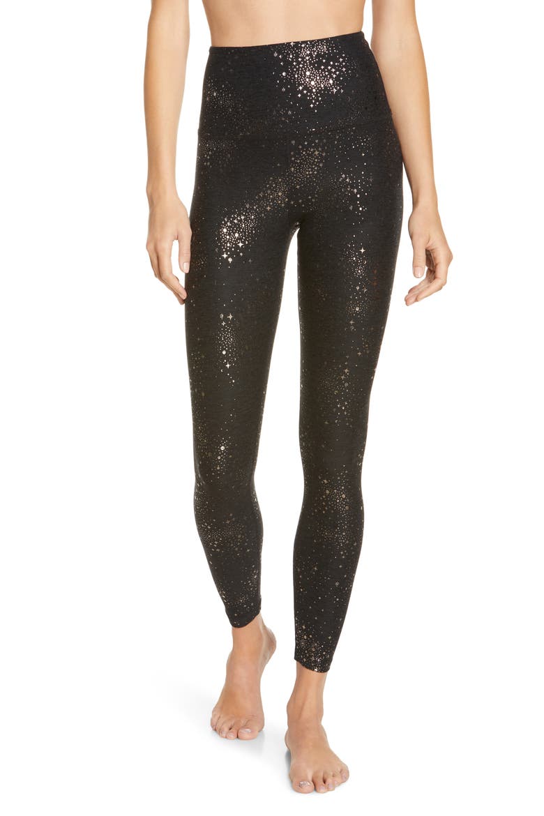 High Waist Midi Leggings, Main, color, DARKEST NIGHT-GOLD FOIL