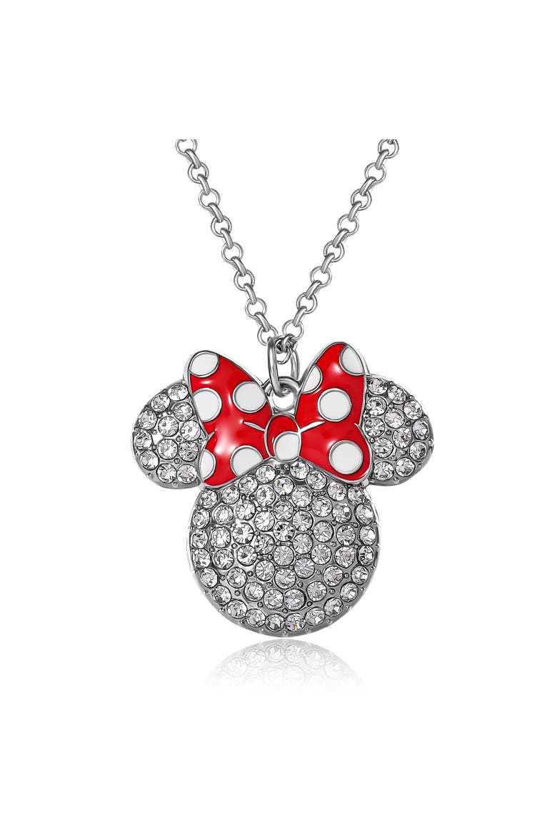 Fashion Red Polka Dot Bow Crystals Pave Necklace, Main, color, Silver