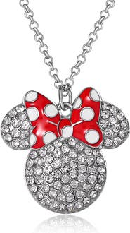 Disney Fashion Red Polka Dot Bow Crystals Pave Necklace