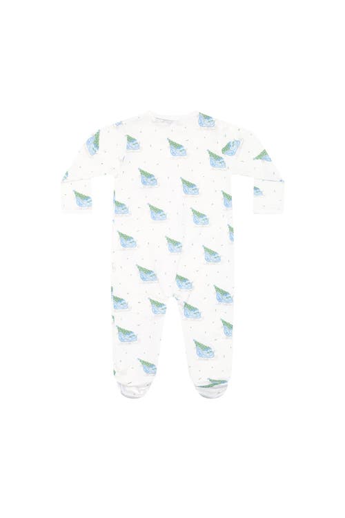 Nellapima Pima Cotton Christmas Merry Sleighs Zipper Footie In White