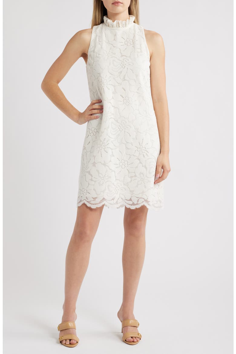 Floral Lace Shift Dress, Main, color, ANNE WHITE