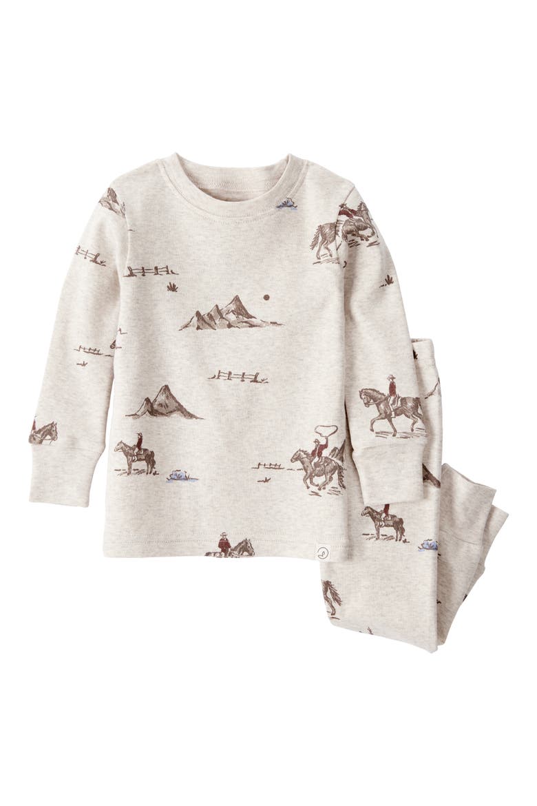 Print Fitted Organic Cotton Two-Piece Pajamas, Main, color, LP COWBOYS