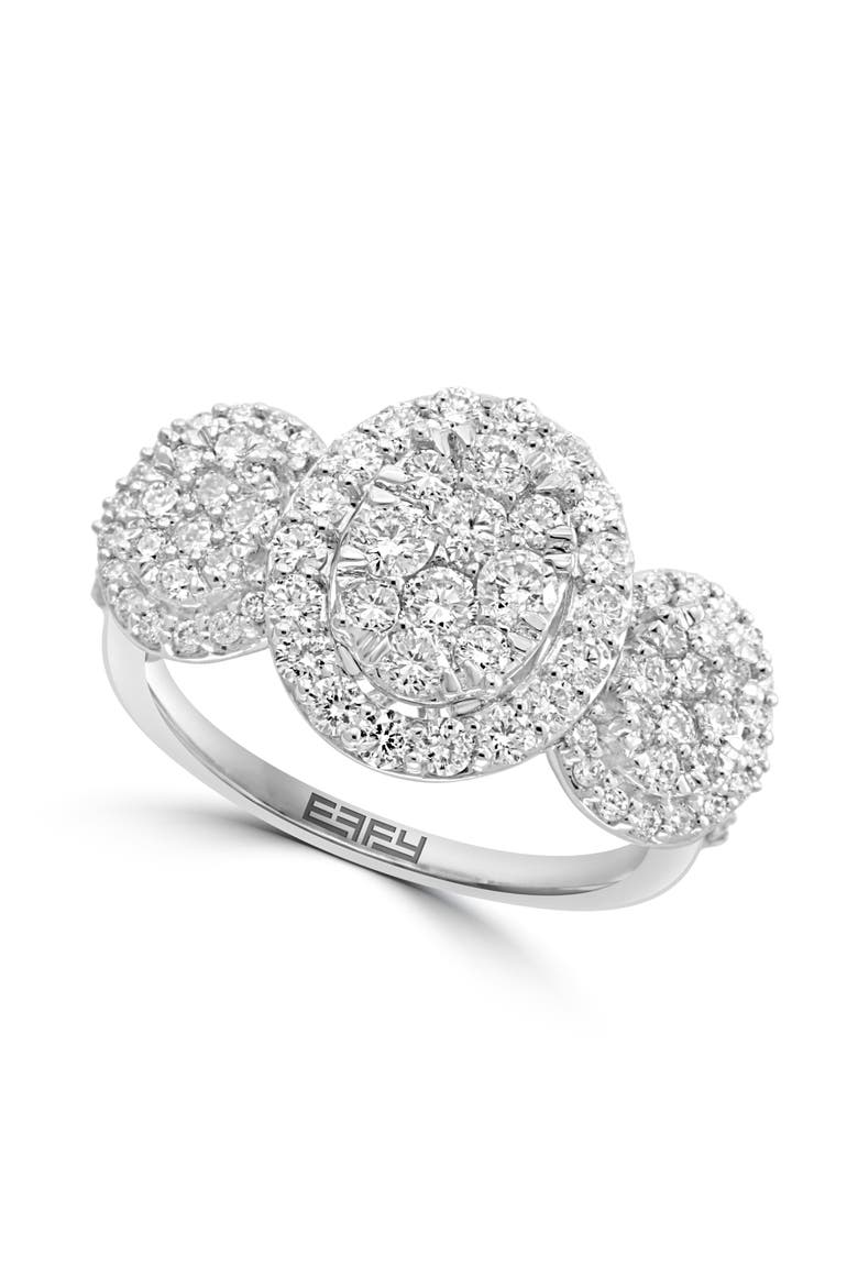 Triple Bloom Diamond Cluster Ring in 14K White Gold, Main, color, Hematite and FW Blush Pearl