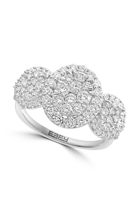 Triple Bloom Diamond Cluster Ring in 14K White Gold