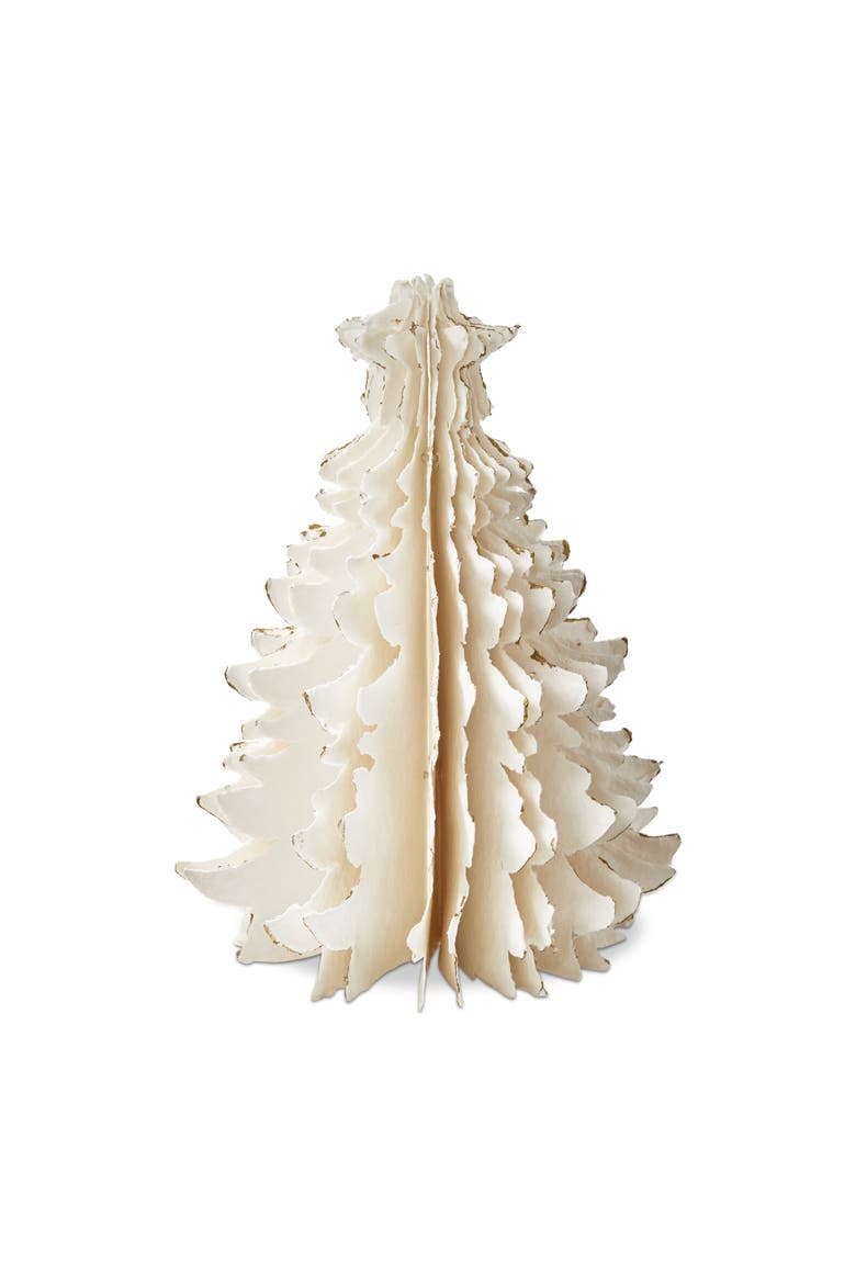 Large Shimmer Paper Tree Decor Holiday Sculpture Christmas, Main, color, White