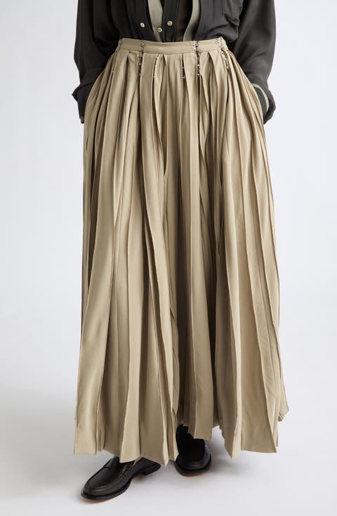 Pleated Wool Blend Maxi Skirt