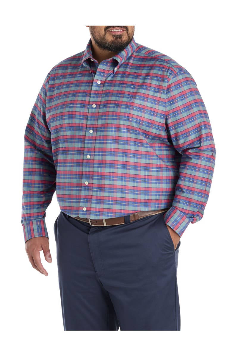 Brooks Brothers Big & Tall Non-Iron Oxford Plaid Sport Shirt, Alternate, color, Artic Red Green