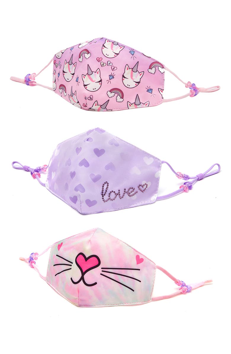 OMG Accessories 3-Pack Kids' Contoured Face Masks, Main, color, 