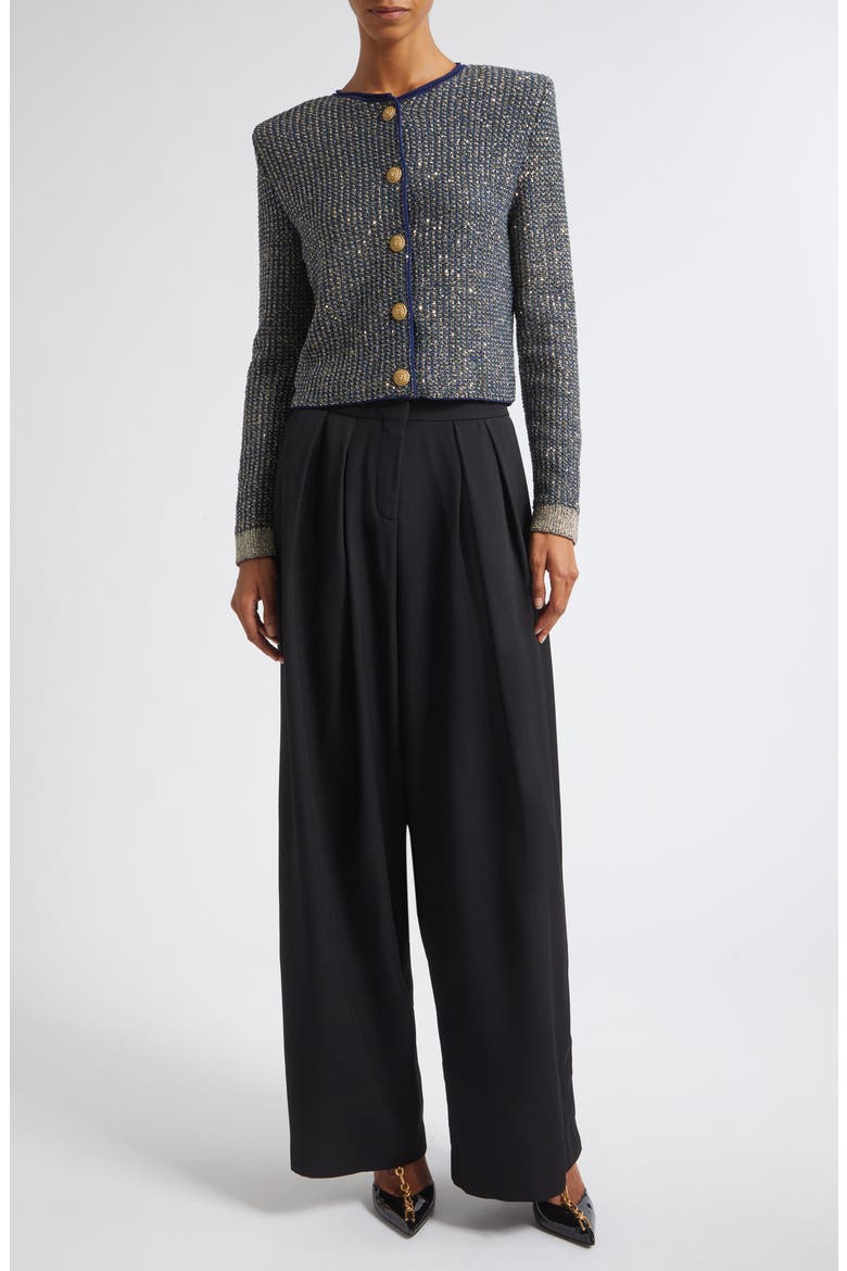 Glitter Fringe Tweed Cardigan, Alternate, color, SQH NAVY/ MULTI