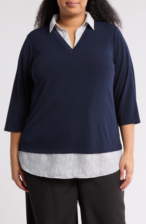 Stripe Twofer Sweater Top (Plus)