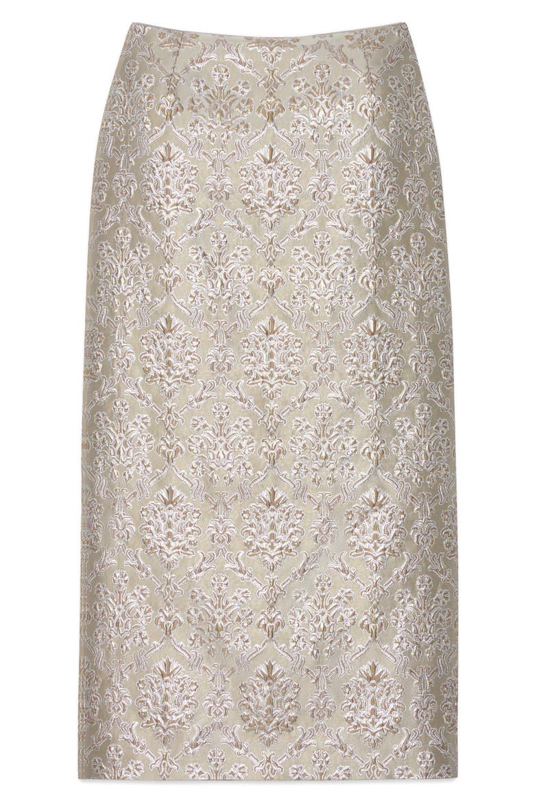 Metallic Baroque Botanical Brocade Midi Pencil Skirt, Alternate, color, NATURAL MULTI