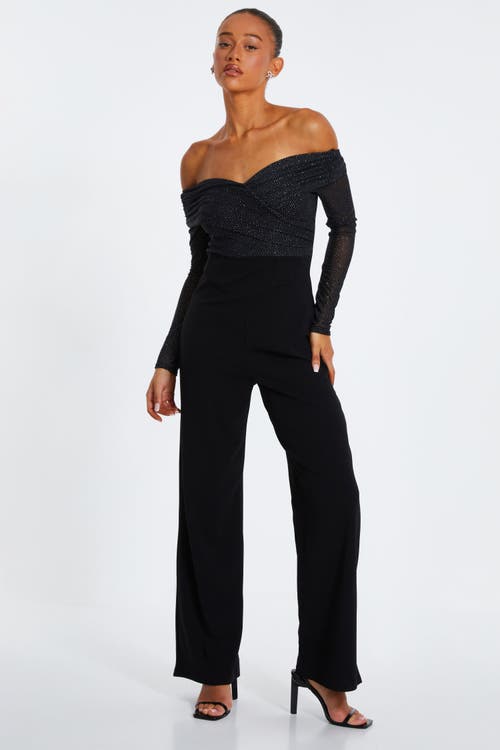 Quiz Glitter Mesh Bardot Scuba Crepe Palazzo Jumpsuit