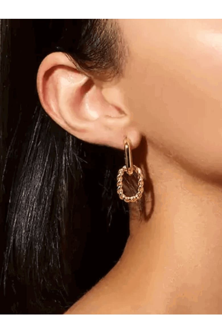 Double Hoop Twist Huggie Drop earrings, Alternate, color, Gold