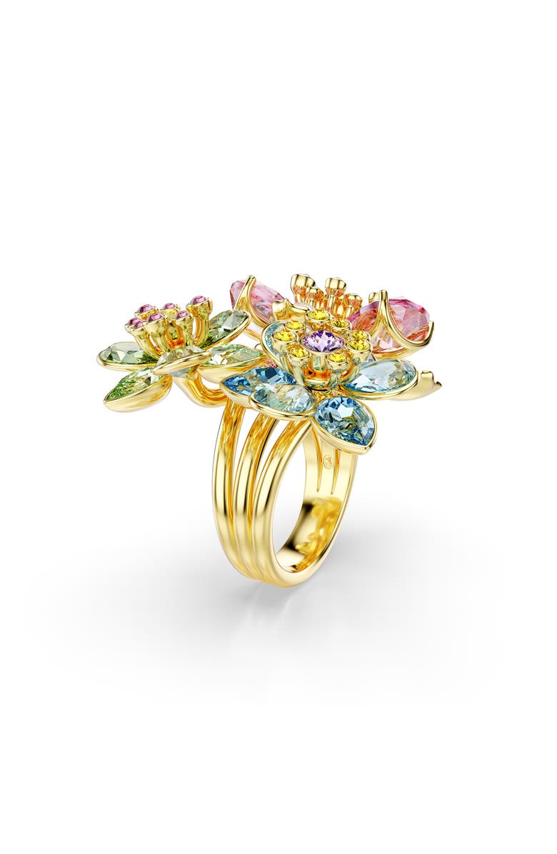 Swarovski Idyllia Triple Crystal Flower Cocktail Ring, Alternate, color, Multicolored