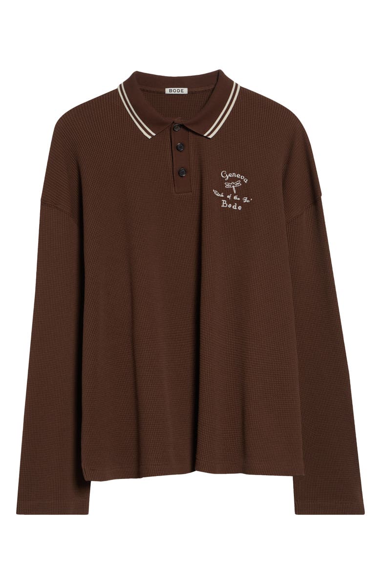 Bode Geneva Waffle Knit Cotton Polo, Main, color, Dark Brown