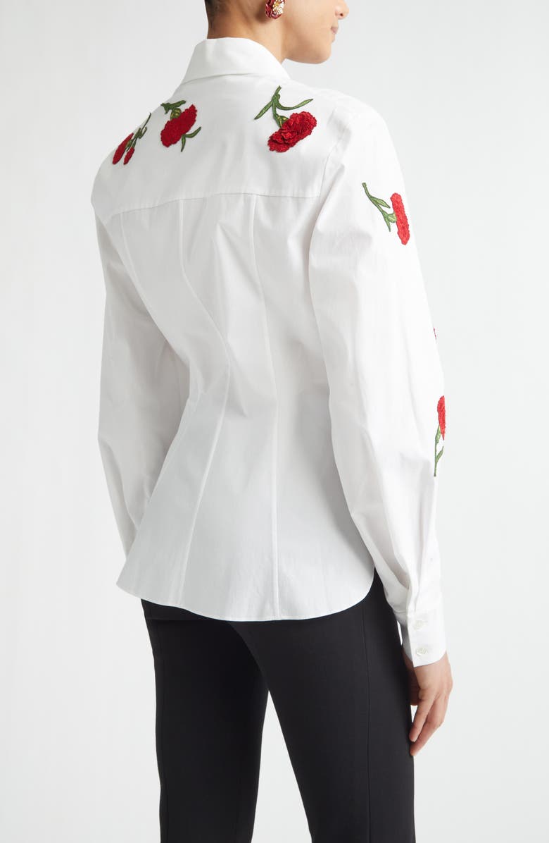 Carolina Herrera Isabella Rose Embroidered Stretch Poplin Button-Up Shirt, Alternate, color, White Multi