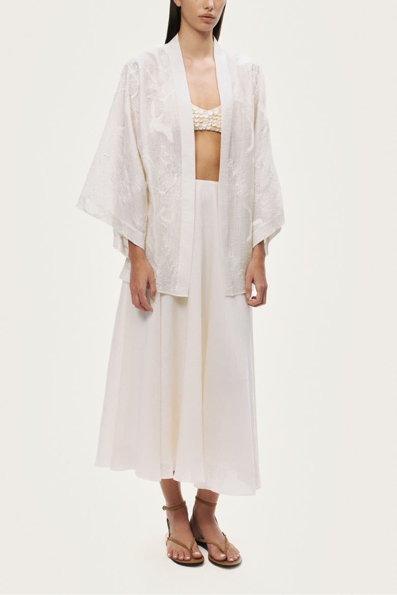Flowy High-Waisted Midi Skirt, Alternate, color, Ivory