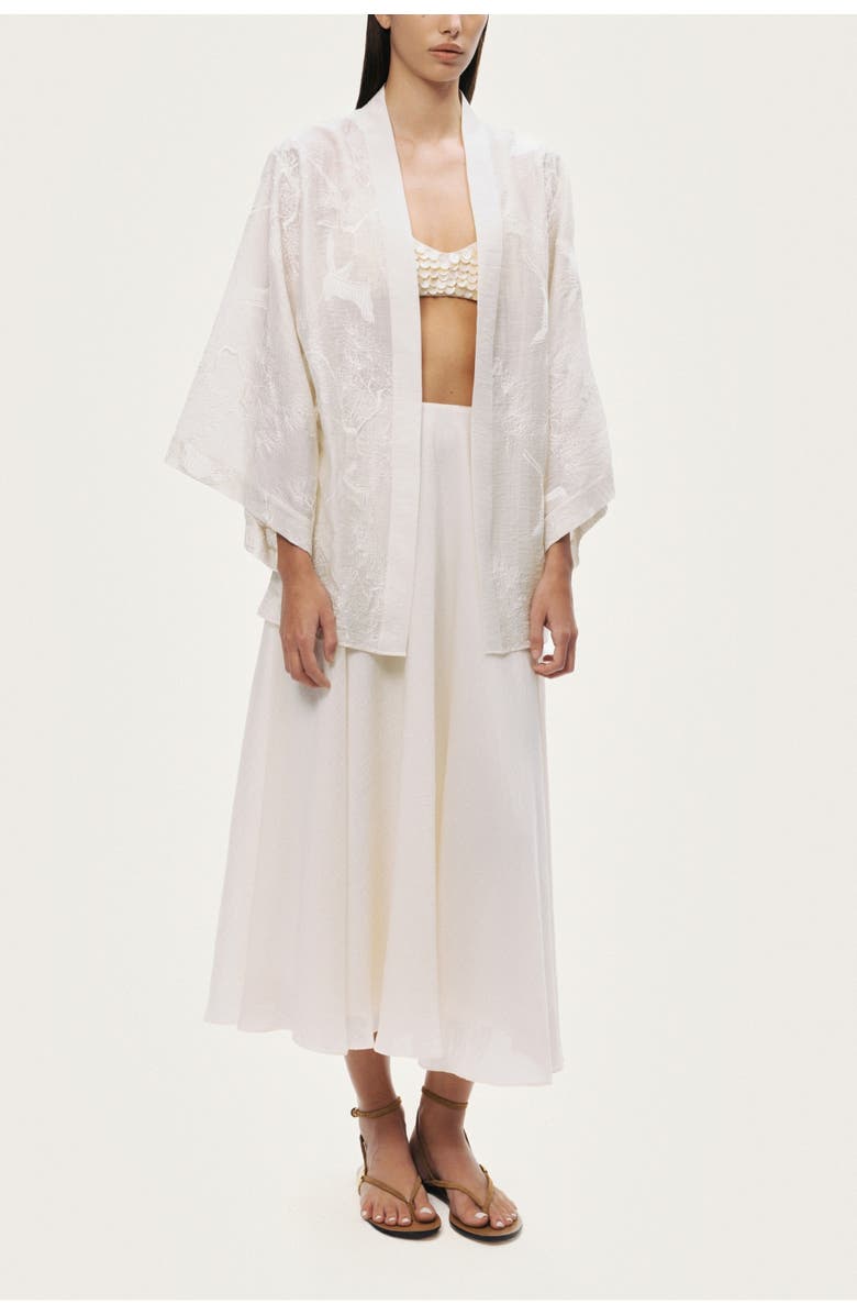 Nocturne Flowy High-Waisted Midi Skirt, Alternate, color, Ivory