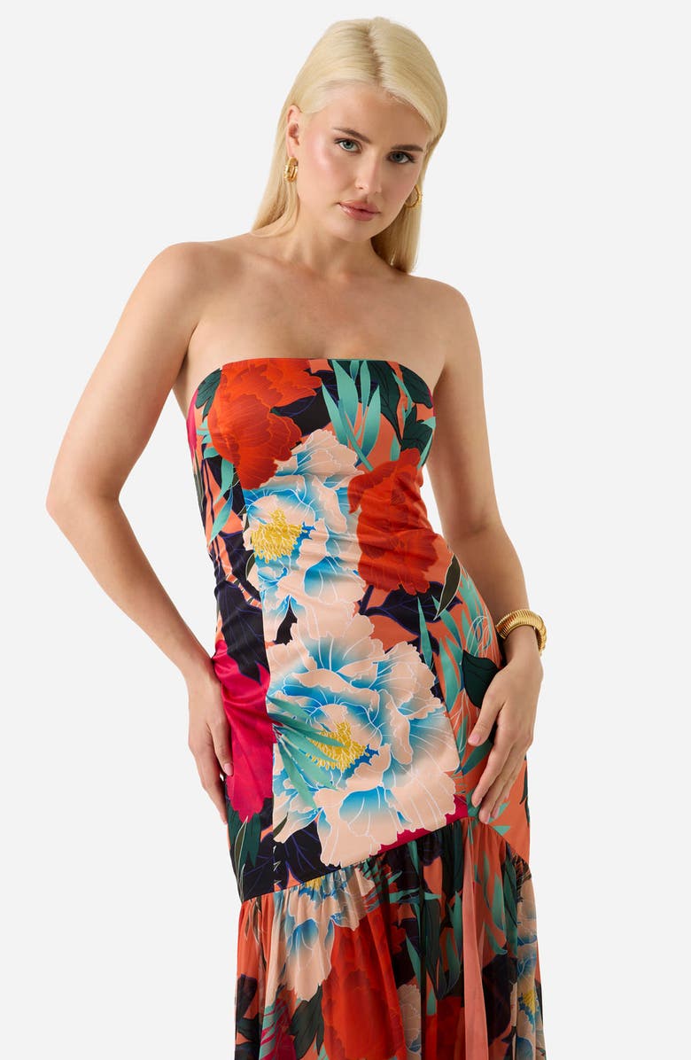 Marciano Roma Print Strapless Gown, Alternate, color, Red Multi