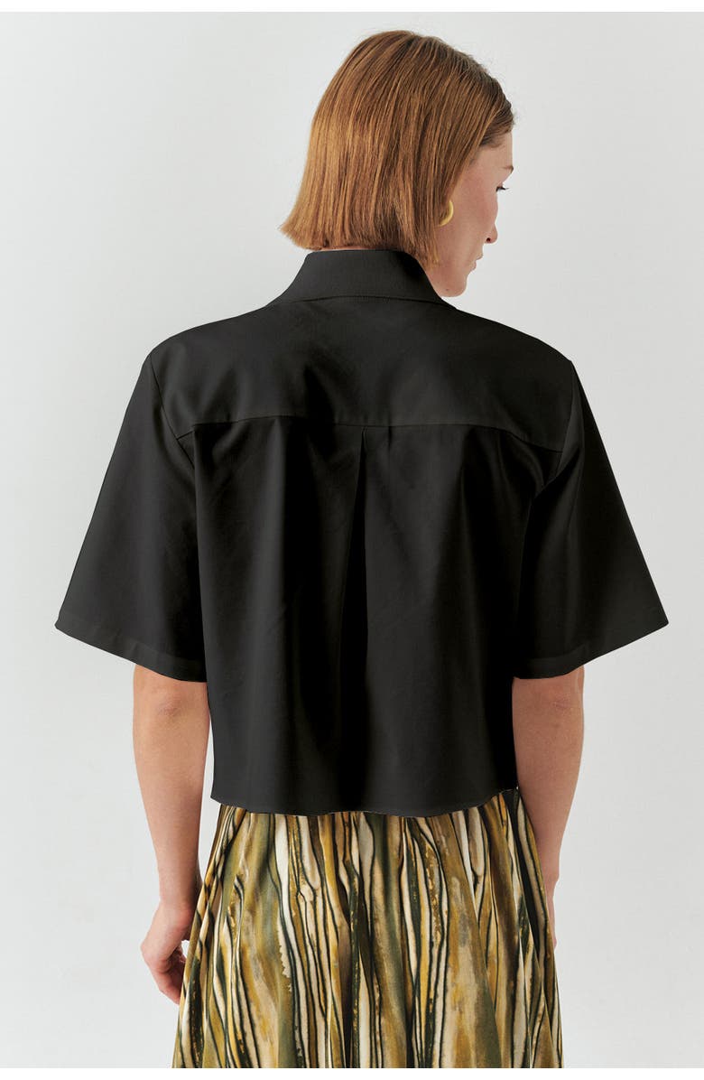 Exquise Marilyn Shirt  Knit Trim Poplin Short Sleeve Shirt, Alternate, color, Black