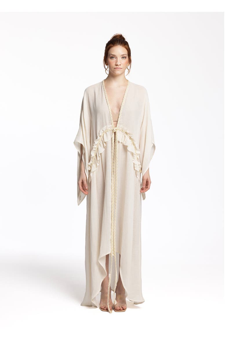 Leora 100% Cotton With Gold Braided Details Maxi Kimono, Alternate, color, Ivory