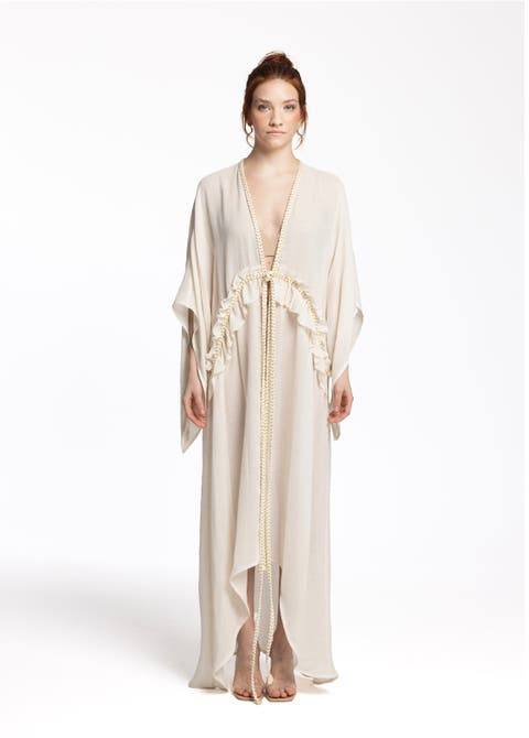 Leora 100% Cotton with Gold Braided Details Maxi Kimono