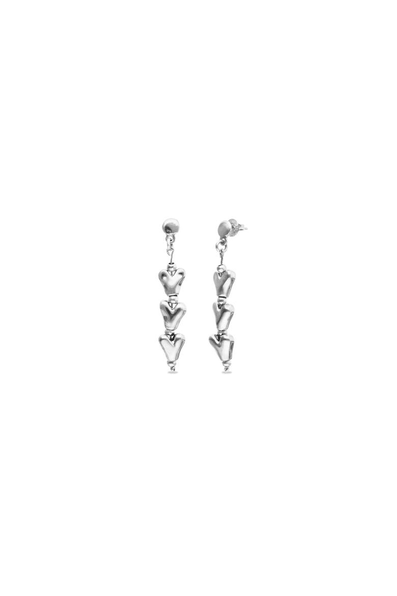 Long Earrings With Hearts Plated In Sterling Silver, Main, color, Silver