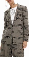 Desigual Lettering Print Houndstooth Single Breasted Blazer