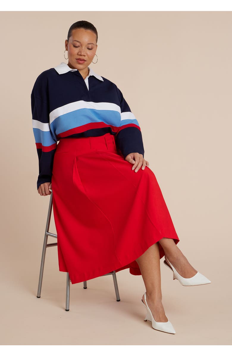 ELOQUII Pleated Belted Midi Skirt, Alternate, color, Red