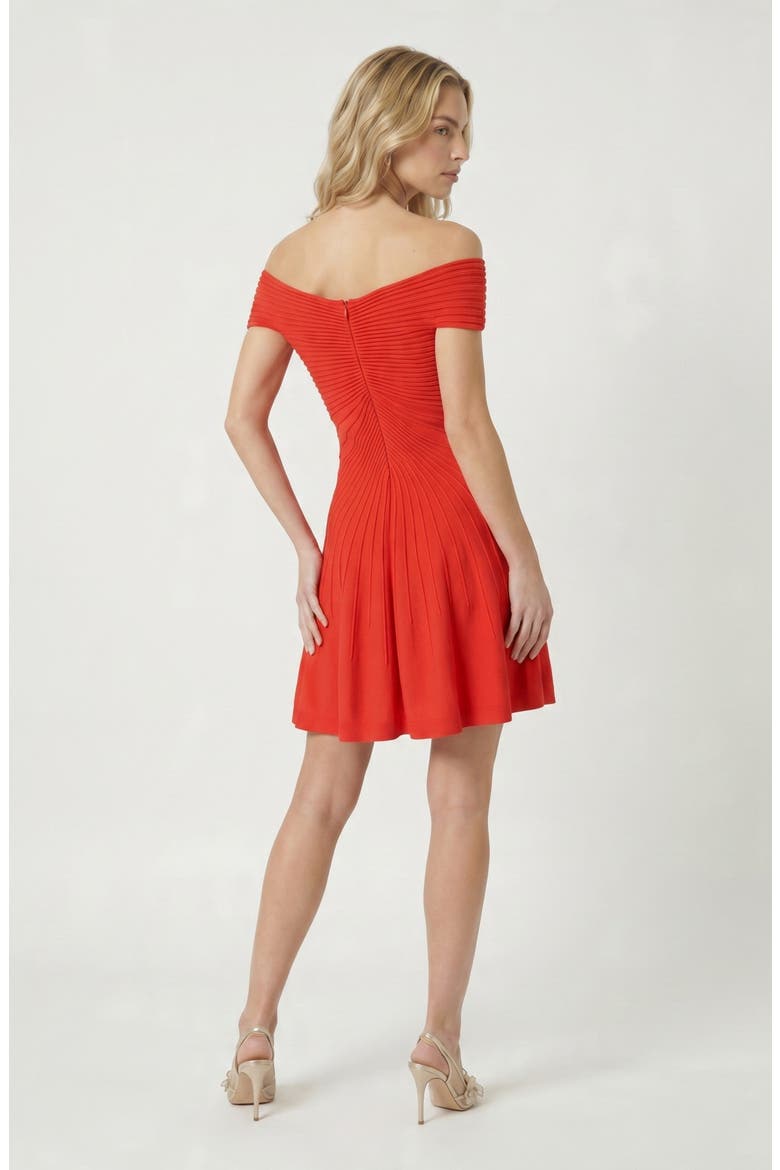 Off-Shoulder Pleated A-Line Dress, Alternate, color, Burgundy
