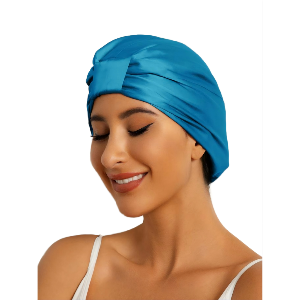 SILKSILKY Pure Silk Double Layer Night Bonnet in Teal at Nordstrom