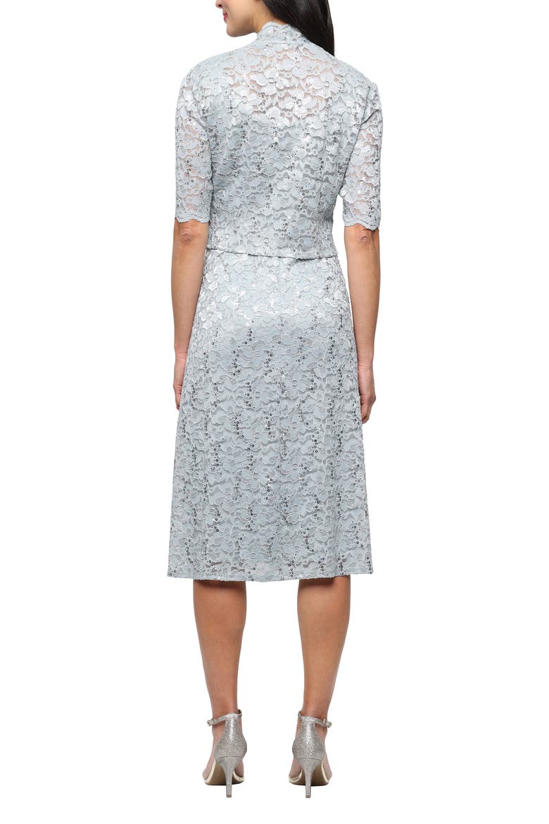 Sequin Stretch Lace Cocktail Dress with Jacket, Alternate, color, SAGE