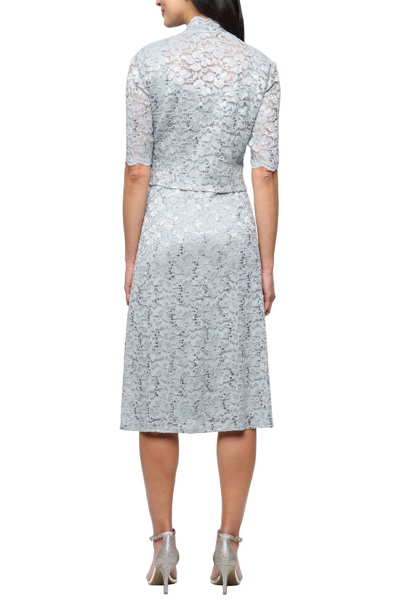 SL FASHIONS Sequin Stretch Lace Cocktail Dress with Jacket, Alternate, color, Sage