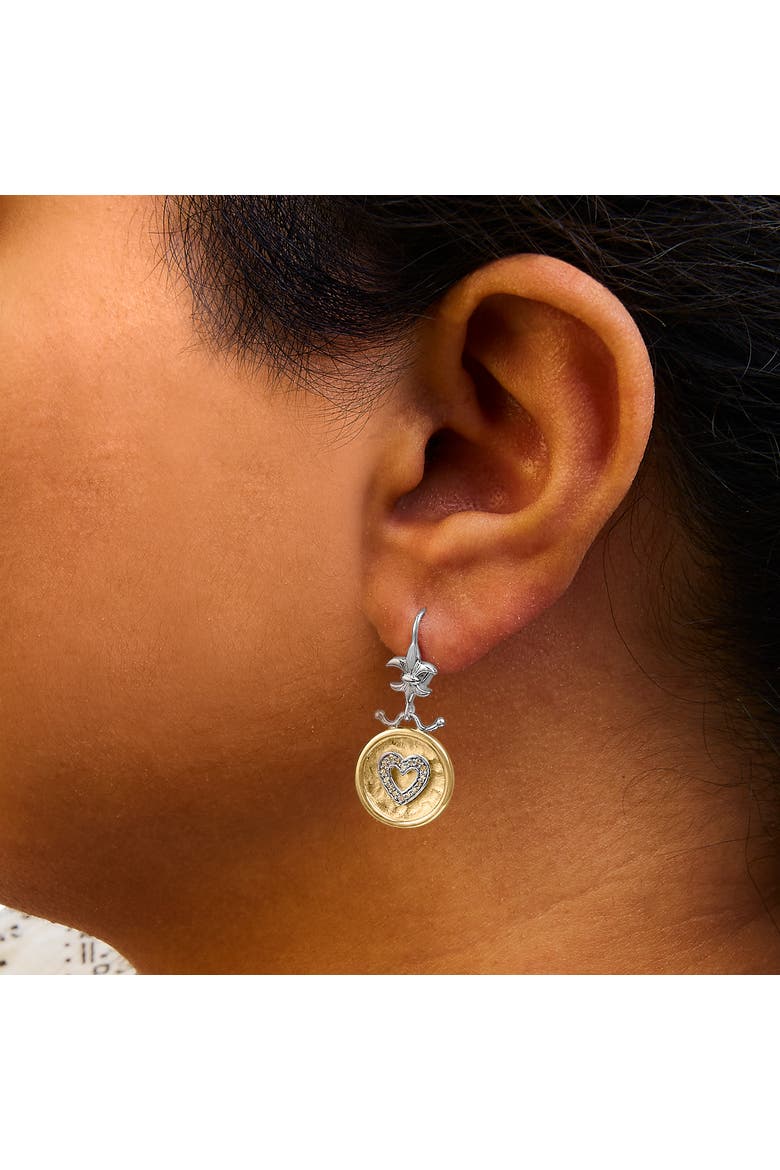18K Yellow Gold Plated Silver 1/8 Ct Diamond Medallion Heart Dangle Earrings, Alternate, color, Yellow